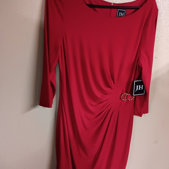 JH Knee-Length 3/4 Sleeve Red  Dress Size16 Retail $79 - Picture 2 of 11
